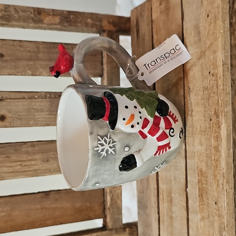 Transpac Christmas Mug Snoman And Cardinal